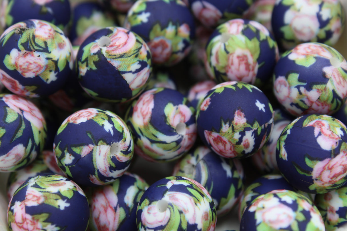 Perle imprimée florale - Perle en silicone