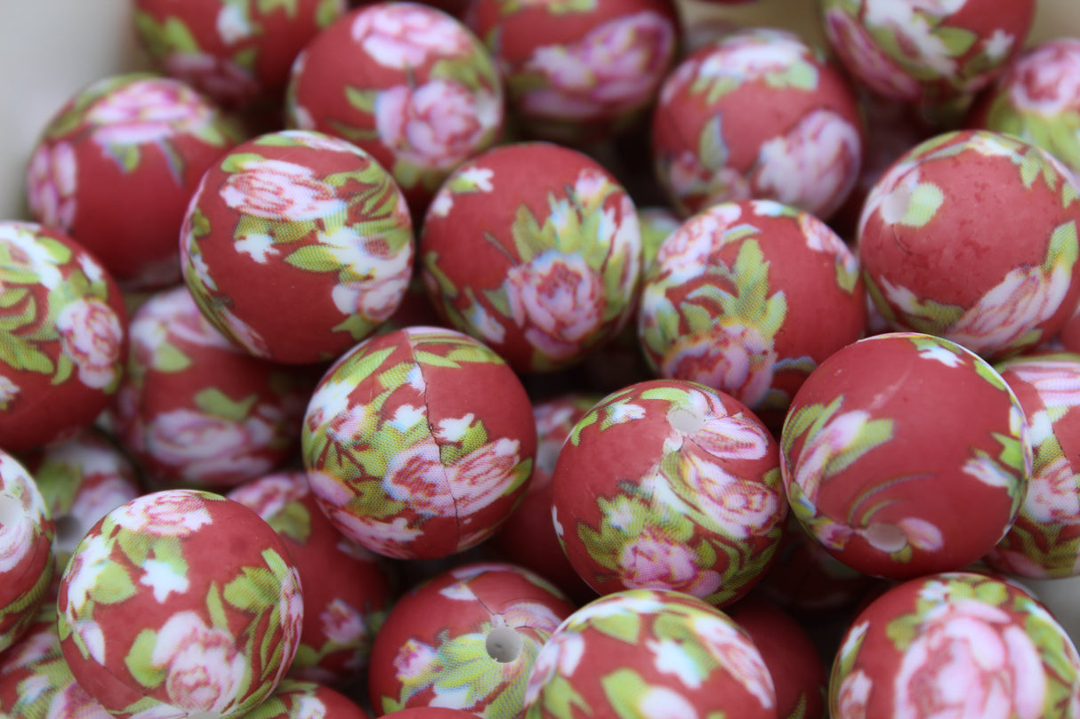 Perle imprimée florale - Perle en silicone
