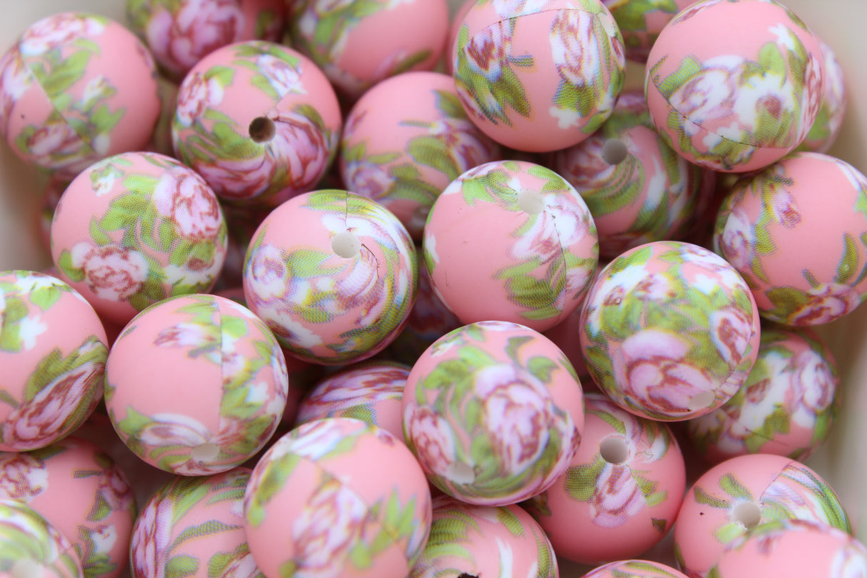 Perle imprimée florale - Perle en silicone
