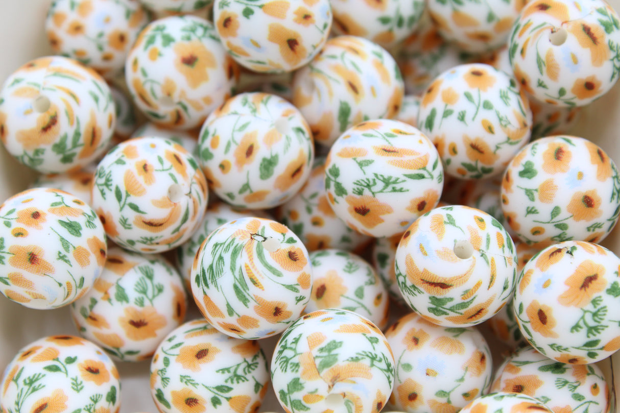 Perle imprimée florale - Perle en silicone