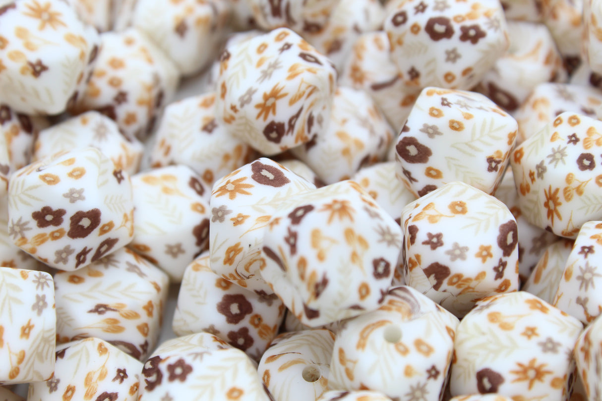 Perle imprimée florale - Perle en silicone