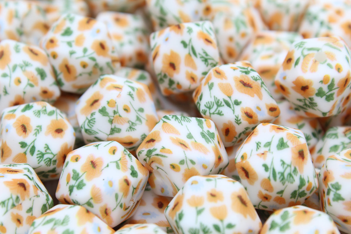 Perle imprimée florale - Perle en silicone