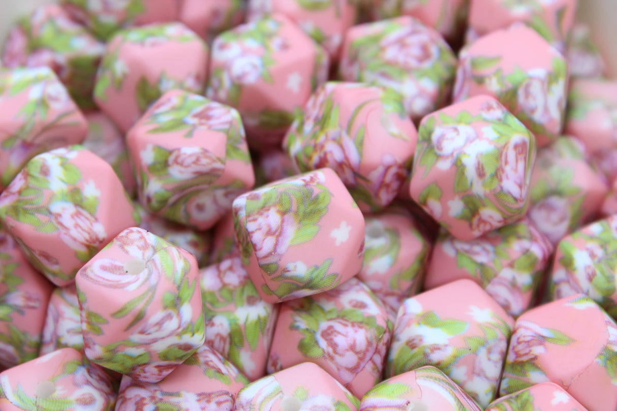 Perle imprimée florale - Perle en silicone