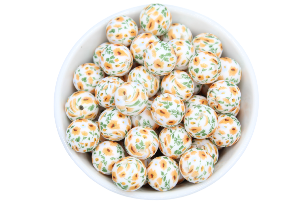 Perle imprimée florale - Perle en silicone