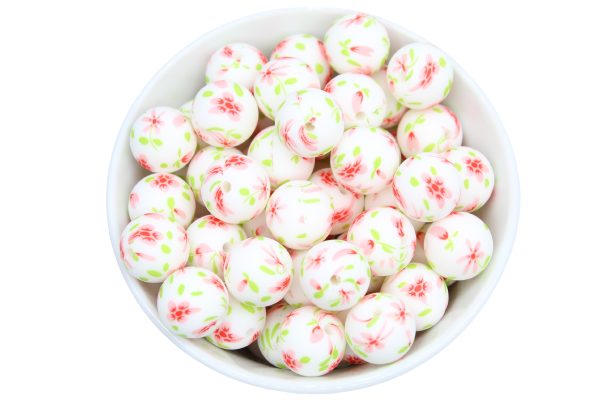 Perle imprimée florale - Perle en silicone