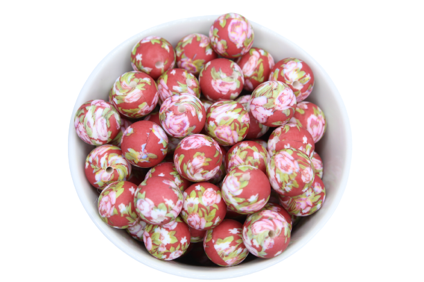 Perle imprimée florale - Perle en silicone