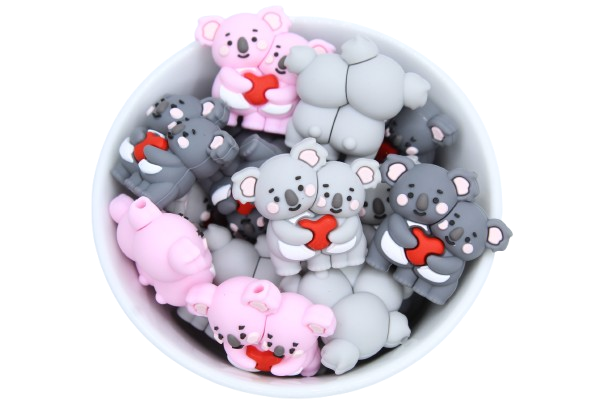 Koala avec bébé et coeur 3D - Perle en silicone