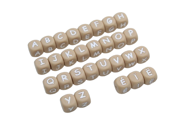 Lettre 12mm Exclusivité: Taupe -Blanc - Perle en silicone