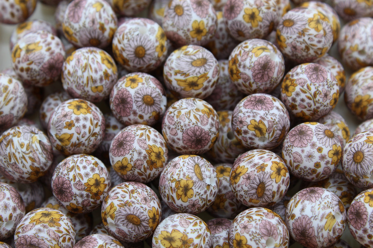 Perle imprimée florale - Perle en silicone