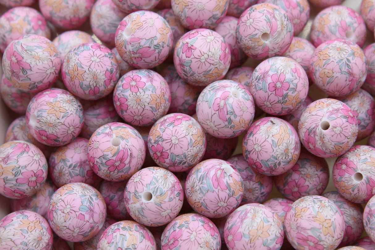 Perle imprimée florale - Perle en silicone