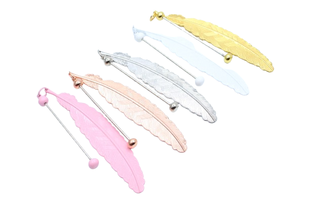 Marque-page Plume avec barre à perler - Métal