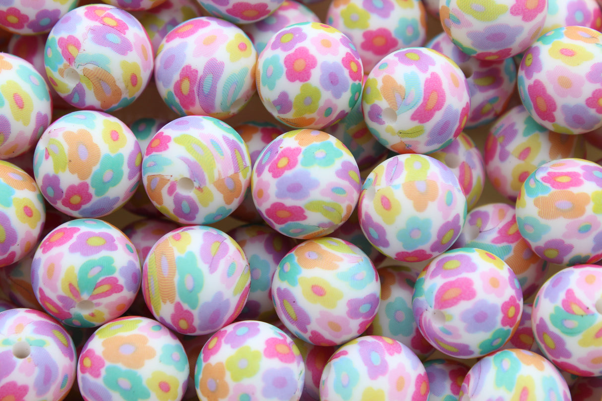 Perle imprimée florale - Perle en silicone