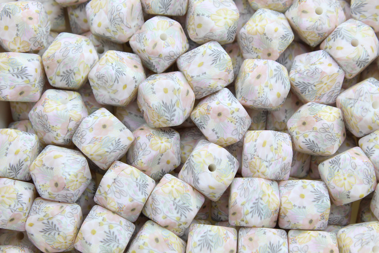 Perle imprimée florale EXCLUSIVITÉ - Perle en silicone