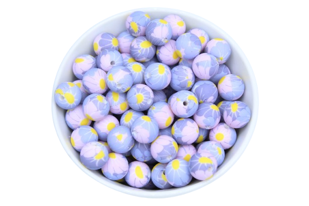 Perle imprimée florale - Perle en silicone
