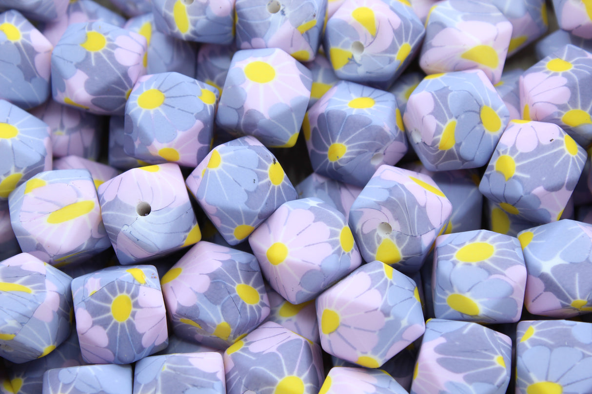 Perle imprimée florale - Perle en silicone