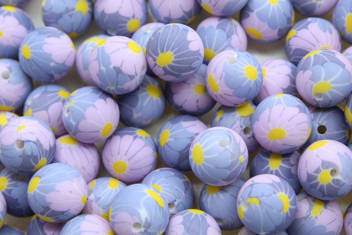 Perle imprimée florale - Perle en silicone