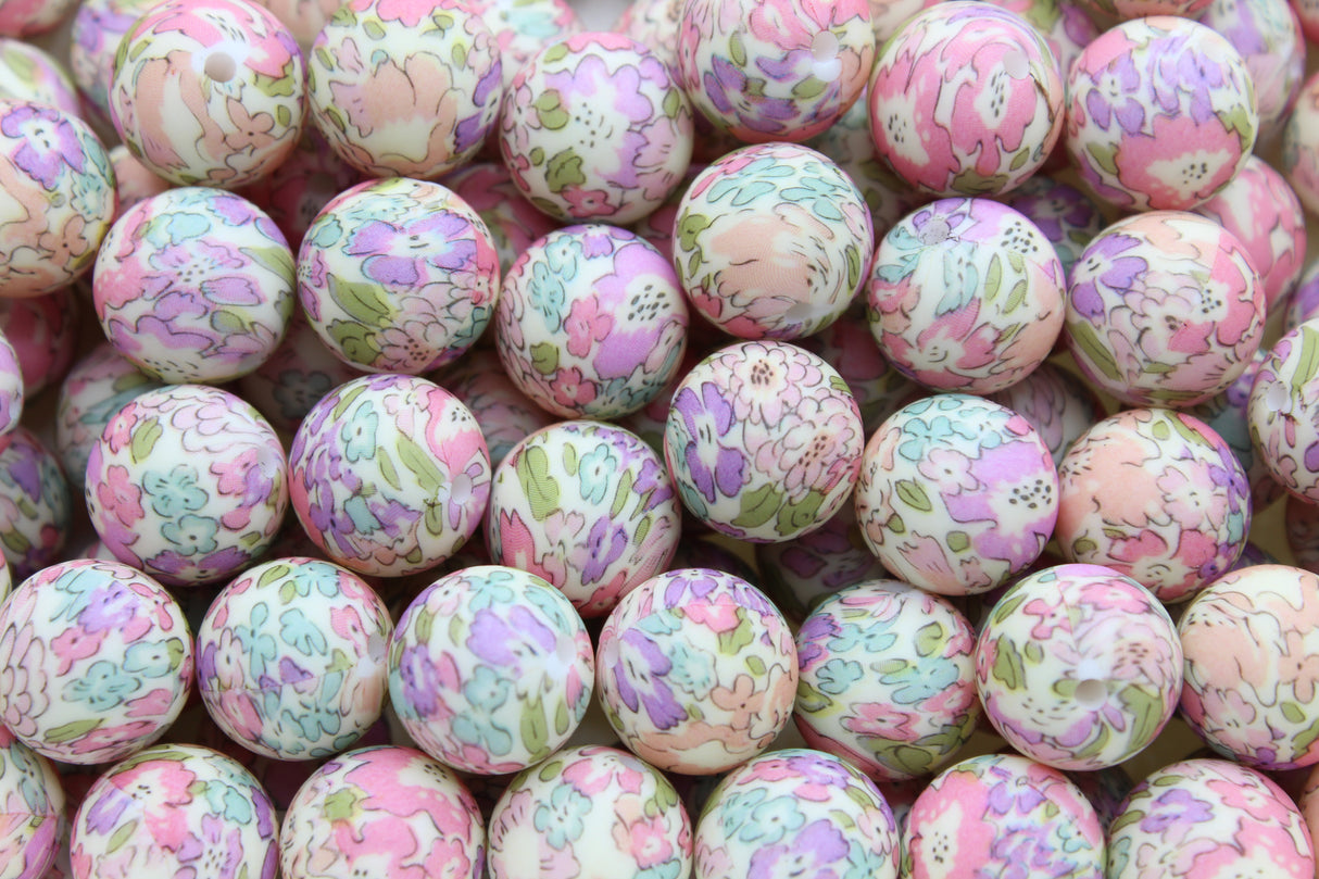 Perle imprimée florale - Perle en silicone