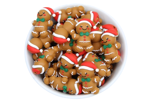 Bonhomme en pain d'épice avec bonnet 3D - Perle en silicone