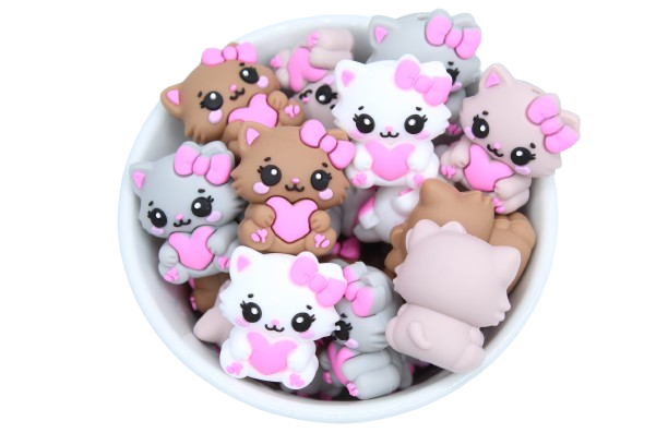 Chaton avec noeud 3D - Perle en silicone