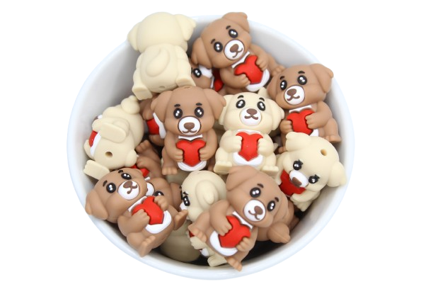 Chien 3D avec coeur - Perle en silicone
