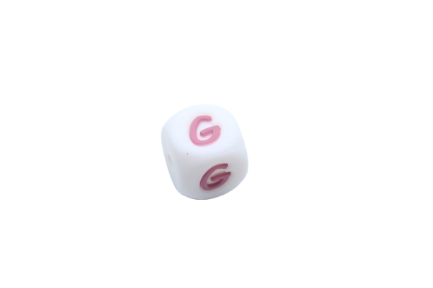 Lettre 12mm Exclusivité: Blanc - Rose sucré - Perle en silicone