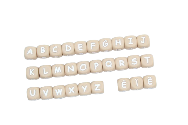 Lettre 12mm Exclusivité: Taupe -Blanc - Perle en silicone