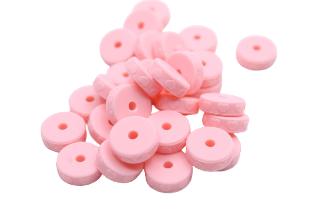 Mini rondelle avec coeur - Perle en silicone