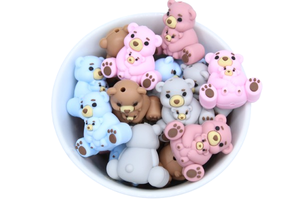 Nounours avec bébé 3D - Perle en silicone