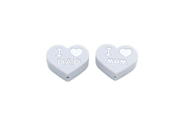 Coeur "I ♥ MON , I ♥ DAD" - Perle en silicone