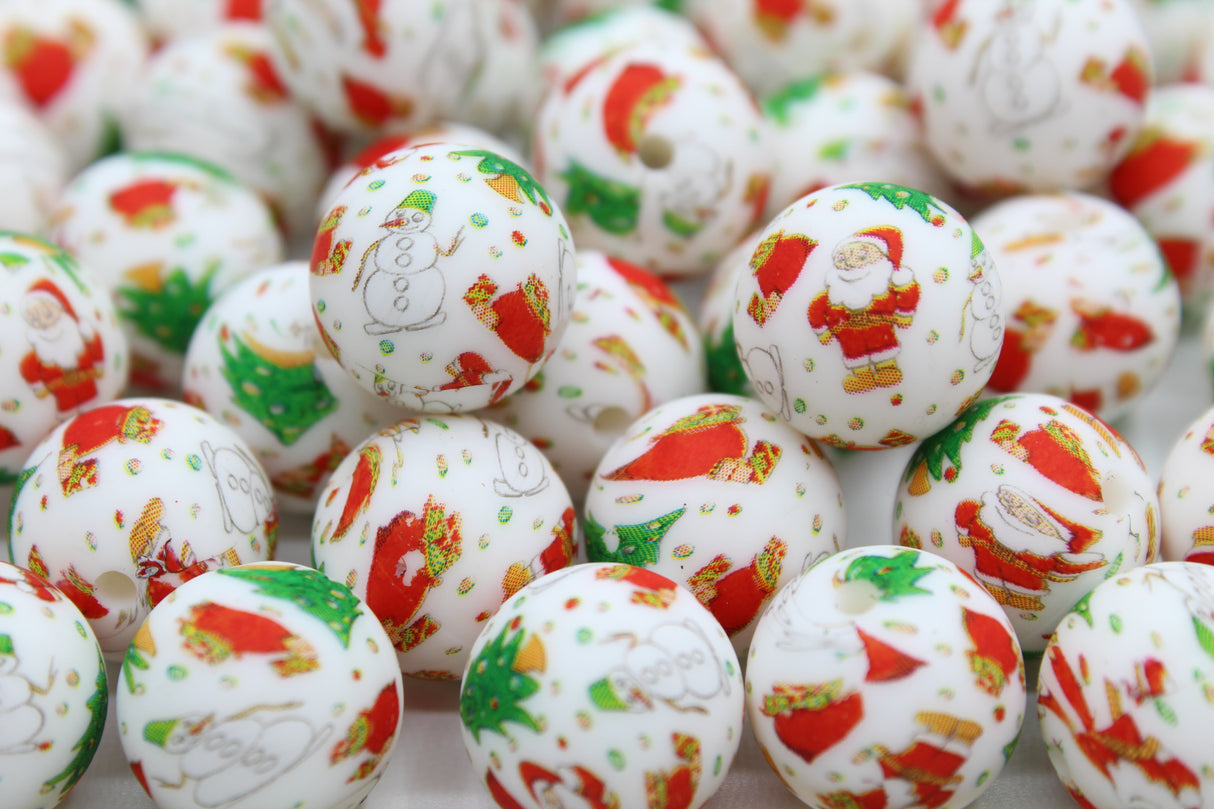 Perle imprimée Noël - Perle en silicone