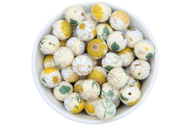 Perle imprimée florale - Perle en silicone