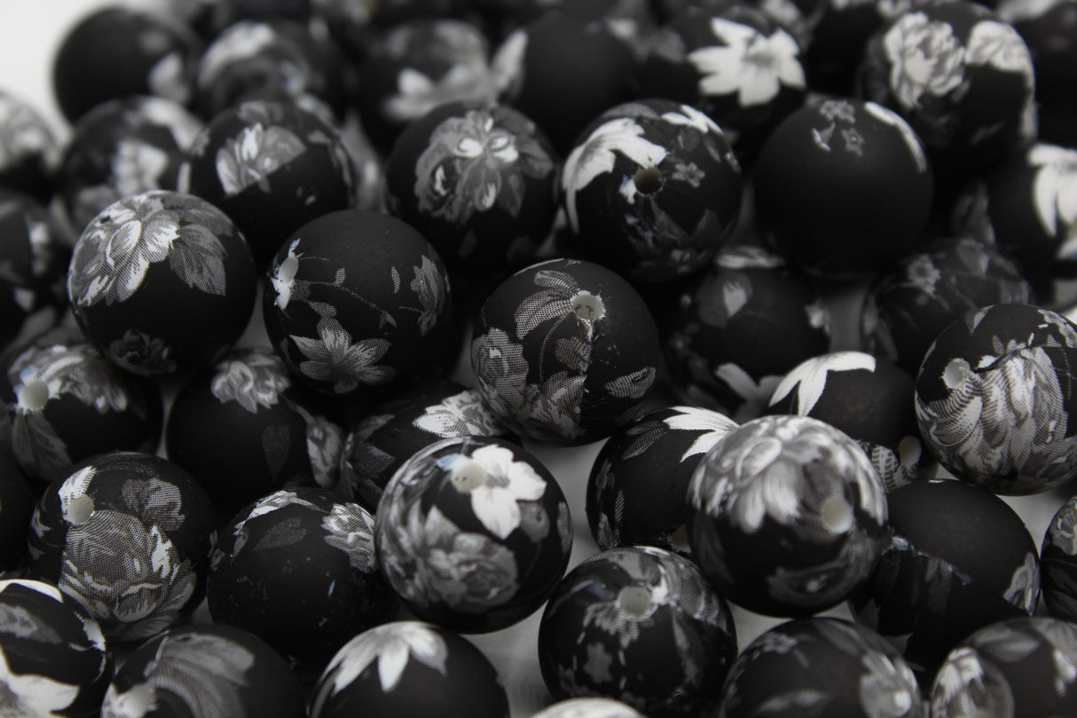 Perle imprimée florale - Perle en silicone