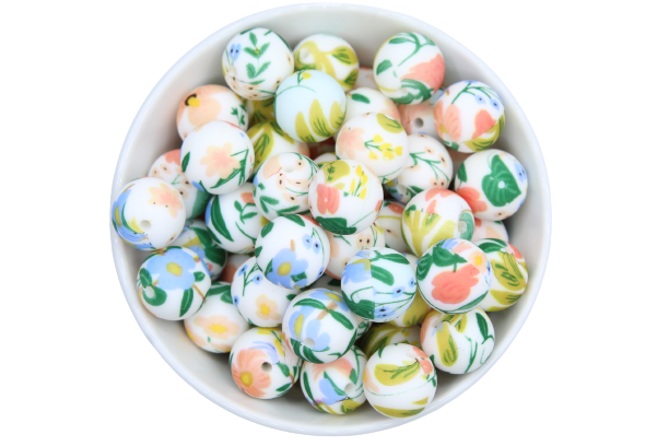 Perle imprimée florale - Perle en silicone