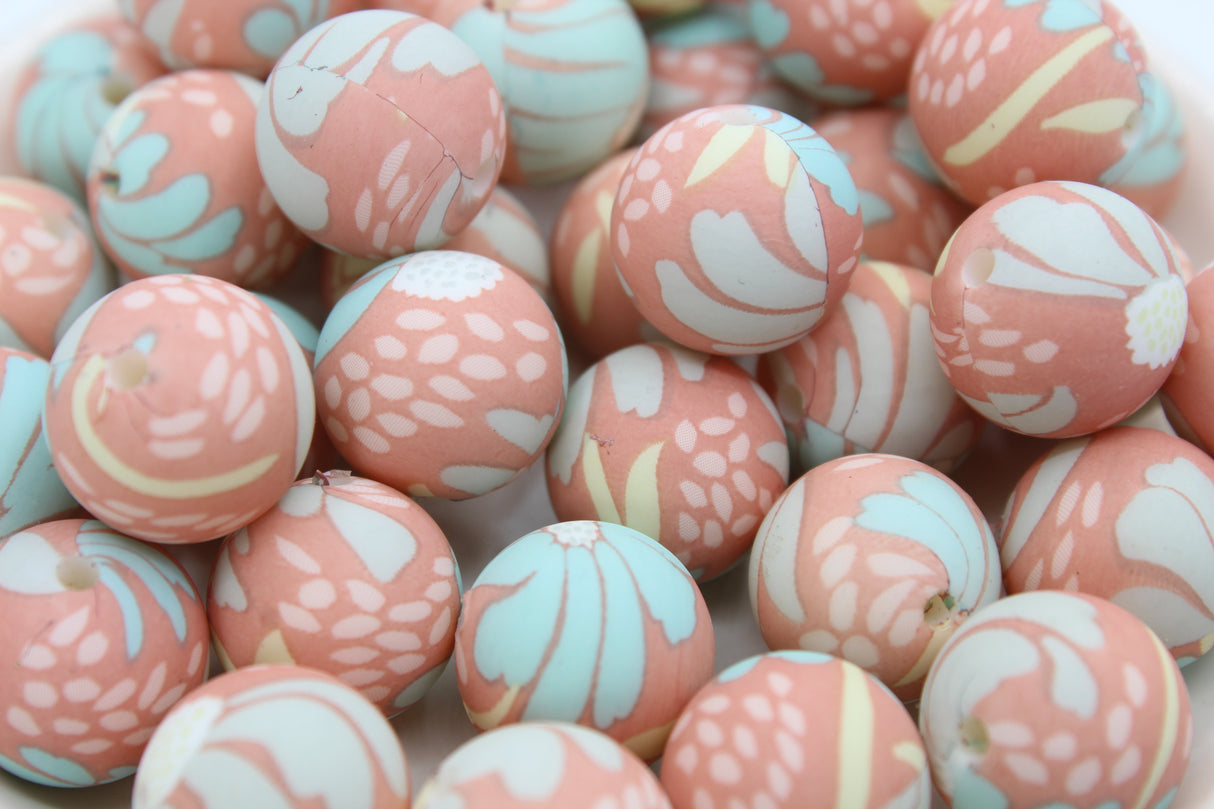 Perle imprimée florale - Perle en silicone