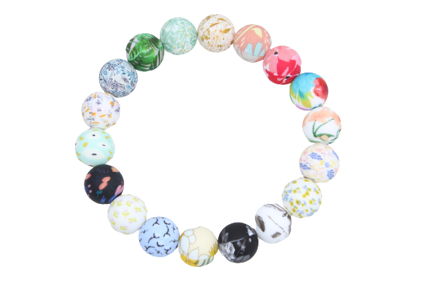 Perle imprimée florale - Perle en silicone