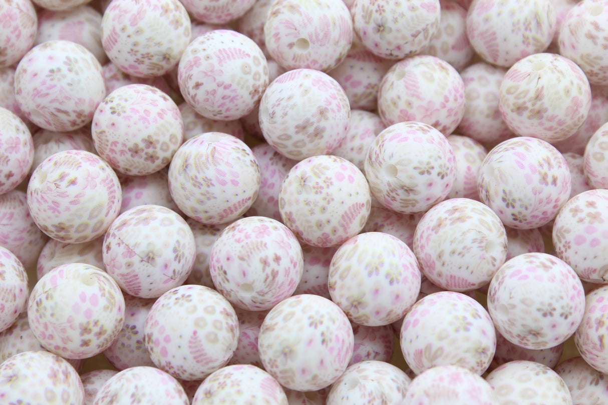 Perle imprimée florale EXCLUSIVITÉ - Perle en silicone