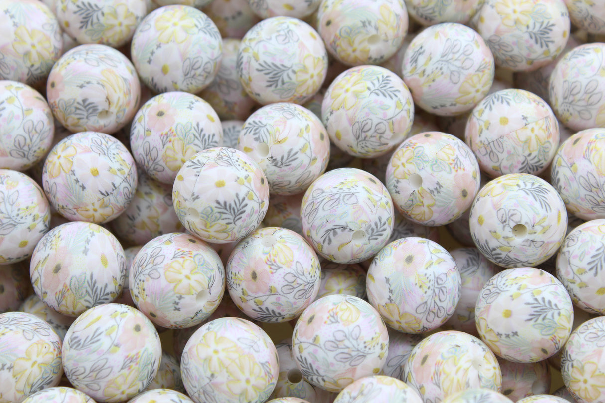 Perle imprimée florale EXCLUSIVITÉ - Perle en silicone