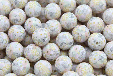 Perle imprimée florale EXCLUSIVITÉ - Perle en silicone