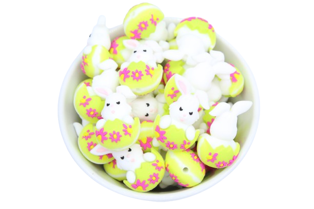 Lapin avec oeuf 3D - Perle en silicone