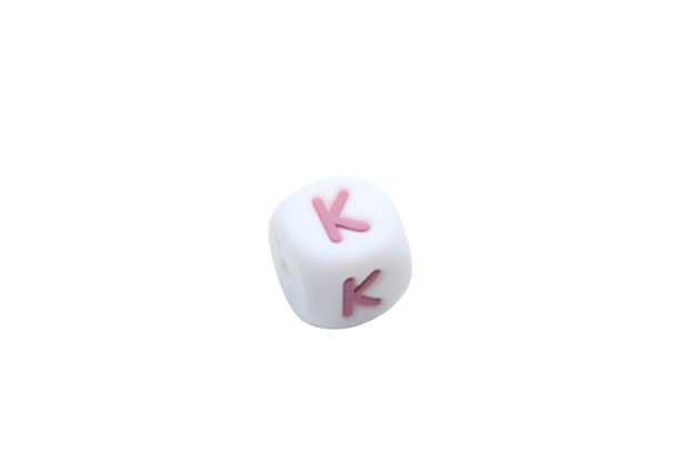 Lettre 12mm Exclusivité: Blanc - Rose sucré - Perle en silicone