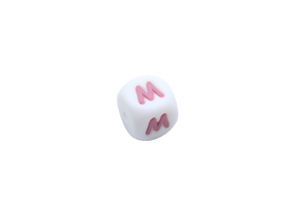 Lettre 12mm Exclusivité: Blanc - Rose sucré - Perle en silicone