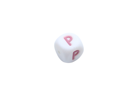 Lettre 12mm Exclusivité: Blanc - Rose sucré - Perle en silicone