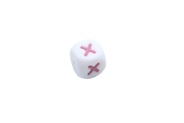 Lettre 12mm Exclusivité: Blanc - Rose sucré - Perle en silicone