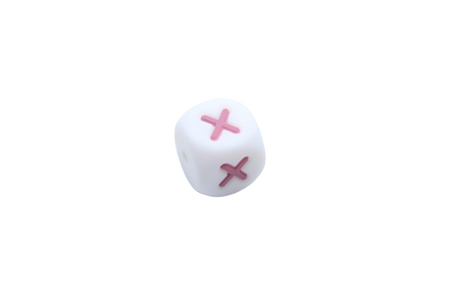 Lettre 12mm Exclusivité: Blanc - Rose sucré - Perle en silicone