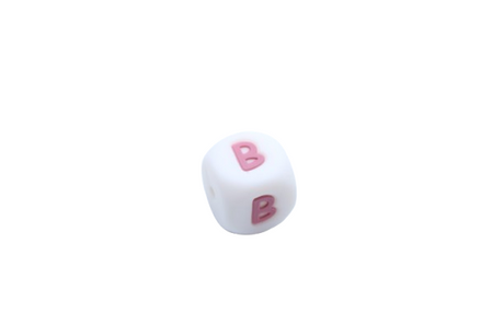 Lettre 12mm Exclusivité: Blanc - Rose sucré - Perle en silicone