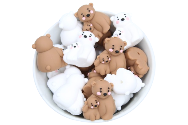 Ours avec bébé 3D - Perle en silicone